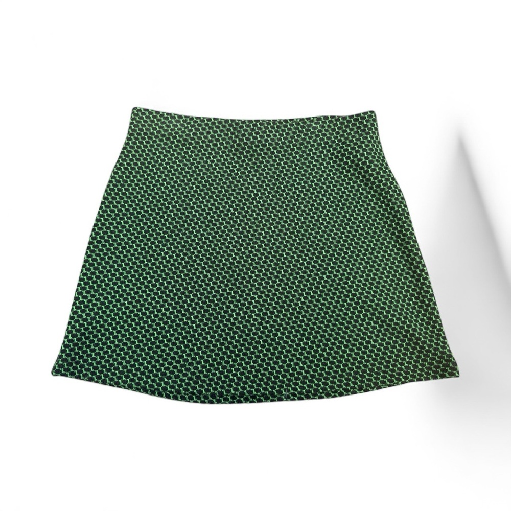 Zara Jacquard Mini Skirt Green Black Textured Knit A-Line XS Trendy